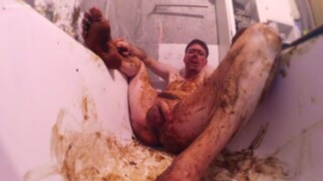 Kinky full body smearing with cum - Gay Scat