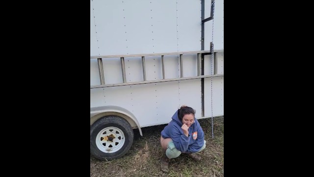 Pawg peeing outside at the jobsite